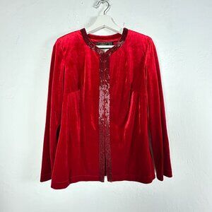 Eletra Casadei Womens Red Velvet Beaded Trim Cardigan Jacket Size Small Stretch
